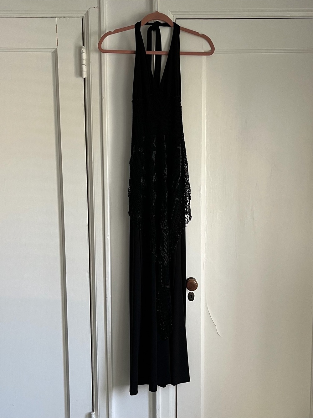 Black Halter Jumpsuit with Beaded Overlay